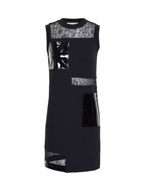 Christopher Kane Lace & Patent Leather Black Sheath Dress Size S